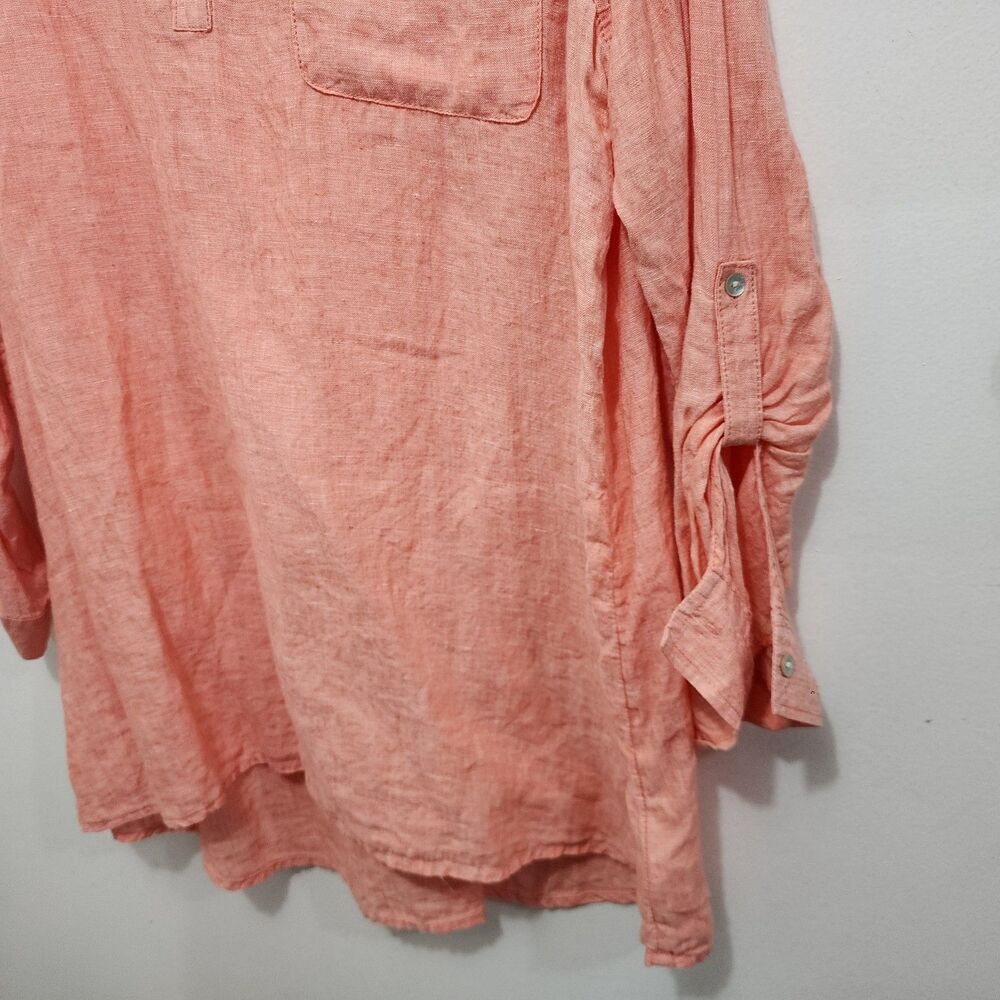 Jones & Co 100% Linen Popover Coral Long Tab Sleeve Coastal Shirt Plus Size 1X - Picture 9 of 11